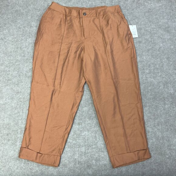 NWT High-rise Slim Straight Leg Pintuck Ankle Pants Brown 18 New Day Preppy - Picture 1 of 7